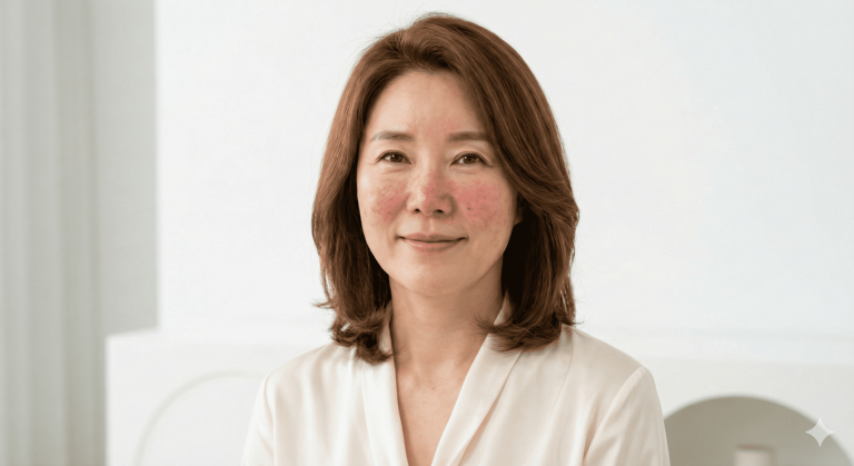 안면홍조를 포함한 주사피부염을 보여주는 예시입니다