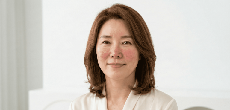 안면홍조를 포함한 주사피부염을 보여주는 예시입니다