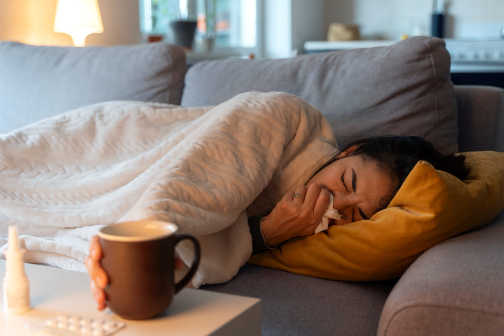 반복되는 감염과 만성 피로로 지친 여성 — 면역 조절 주사