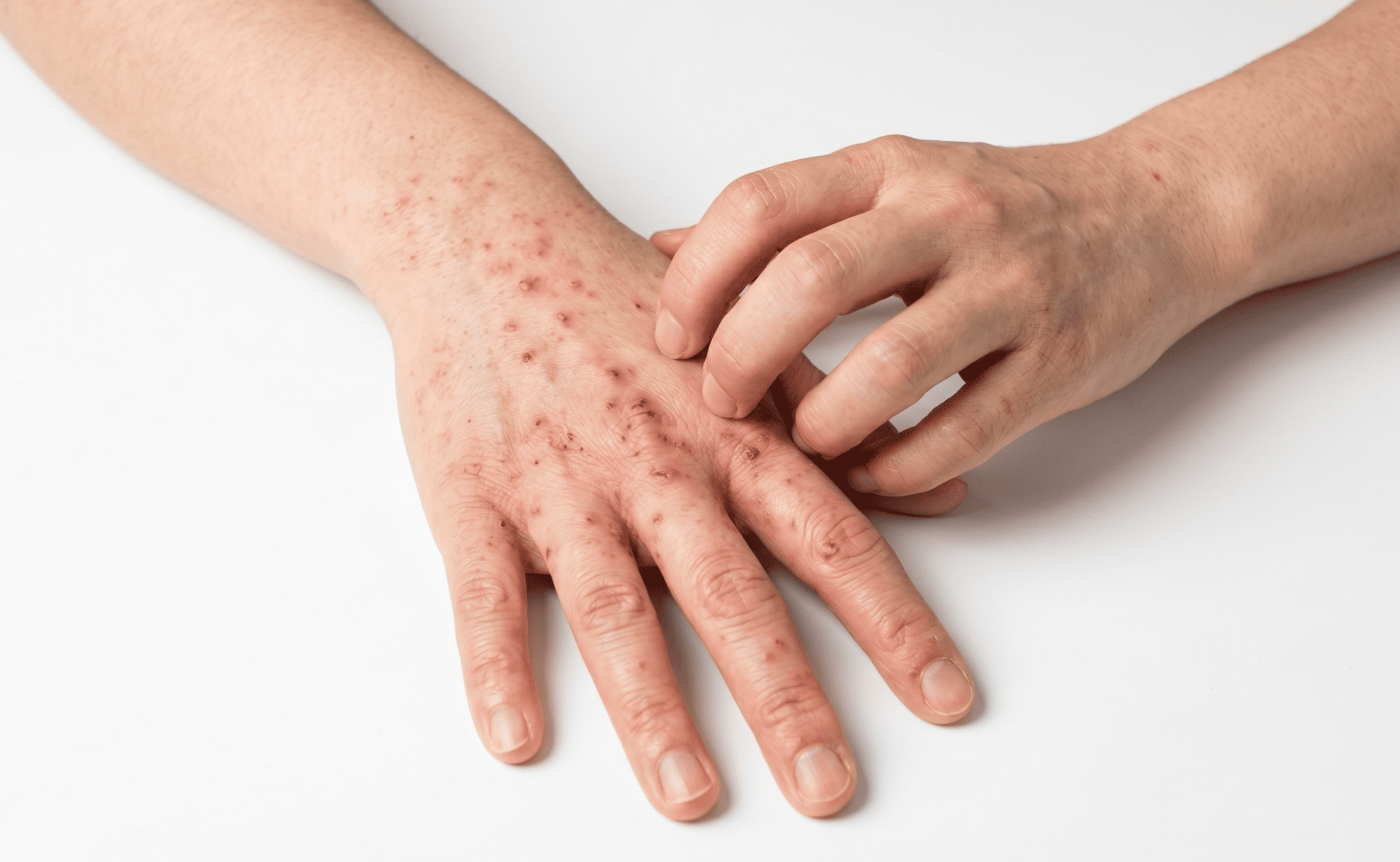 옴으로인한 피부가려움증을 호소하는 이미지