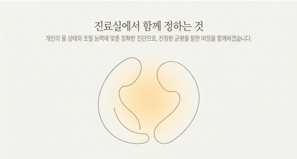 진료는 정확한 진단이 필요하기에 개인의 몸상태와 조절능력을 파악후 결정